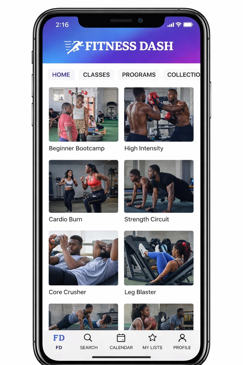 Phone screen displaying the Fitness Dash app.
